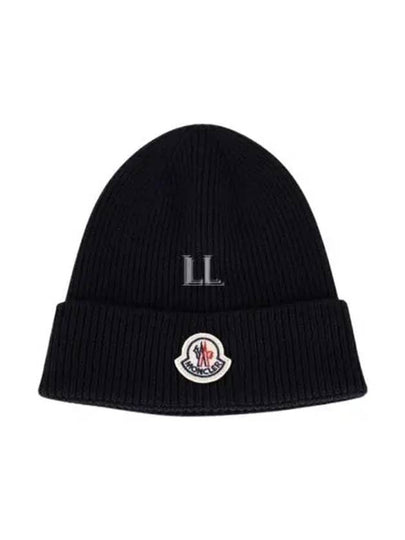 Logo Patch Wool Beanie Navy - MONCLER - BALAAN 2