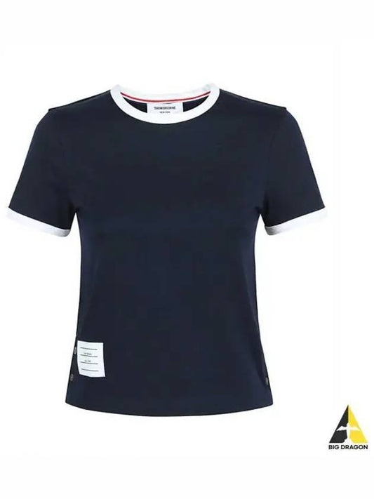 Asymmetric Hem Short Sleeve T-Shirt Navy - THOM BROWNE - BALAAN 2