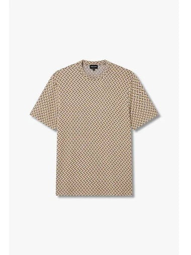 Men s Stretch Jacquard T Shirt Light Brown - GIORGIO ARMANI - BALAAN 1