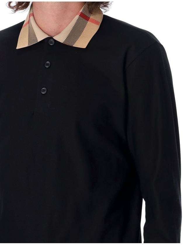 Check Collar Long Sleeve Polo Shirt Black - BURBERRY - BALAAN 4