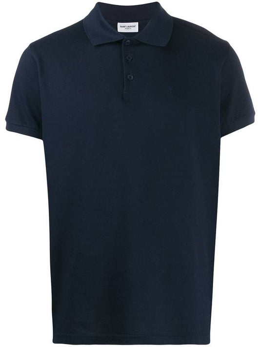 Men's Classic Short Sleeve Polo Shirt Navy - SAINT LAURENT - BALAAN.
