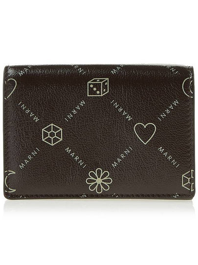 Graphic Logo Calf Leather Half Wallet Brown - MARNI - BALAAN 2