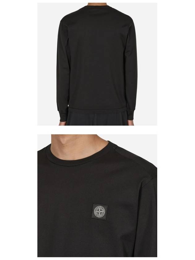 Logo Patch Cotton Long Sleeve T-Shirt Black - STONE ISLAND - BALAAN 6