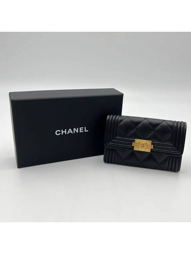 Boy  Flap Card Holder Grained Calfskin Gold Black - CHANEL - BALAAN 2