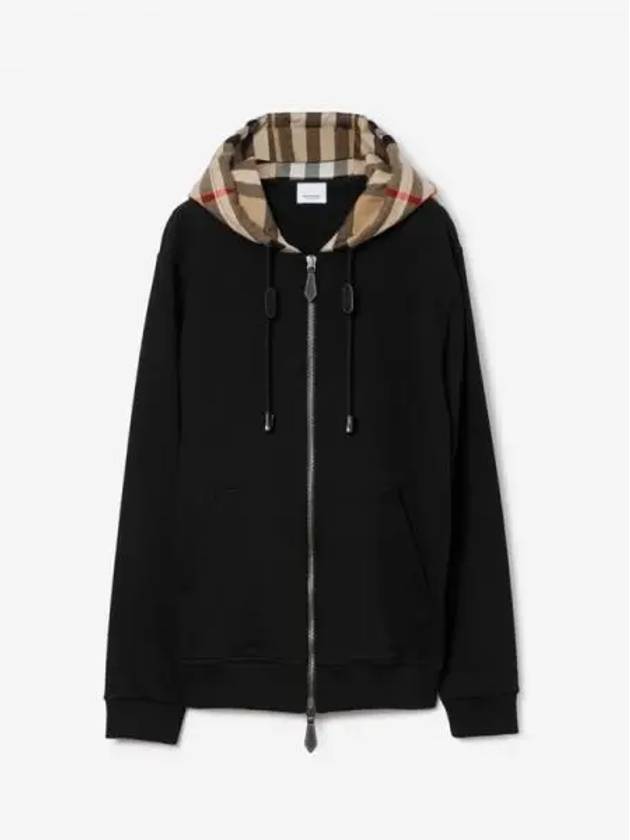 Check Hood Cotton Zip Up Hoodie Black Archive Beige - BURBERRY - BALAAN 2