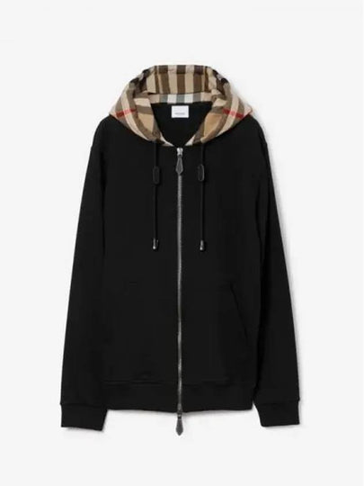 Check Hood Cotton Zip Up Hoodie Black Archive Beige - BURBERRY - BALAAN 2