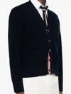 Brushed Effect Virgin Wool Cardigan Navy - THOM BROWNE - BALAAN 4