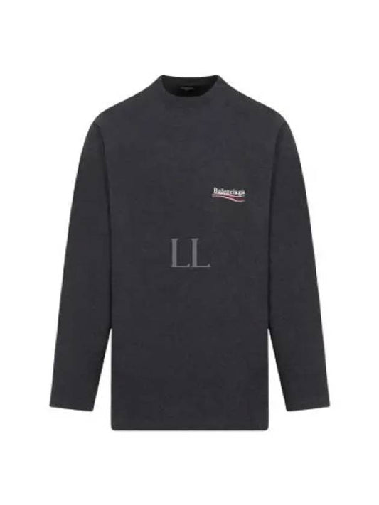 Embroidered Logo Cotton Long Sleeve T-Shirt Grey - BALENCIAGA - BALAAN 2