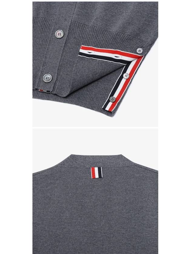 Milano Stitch 4 Bar Classic V Neck Fine Merino Wool Cardigan Medium Grey - THOM BROWNE - BALAAN 4