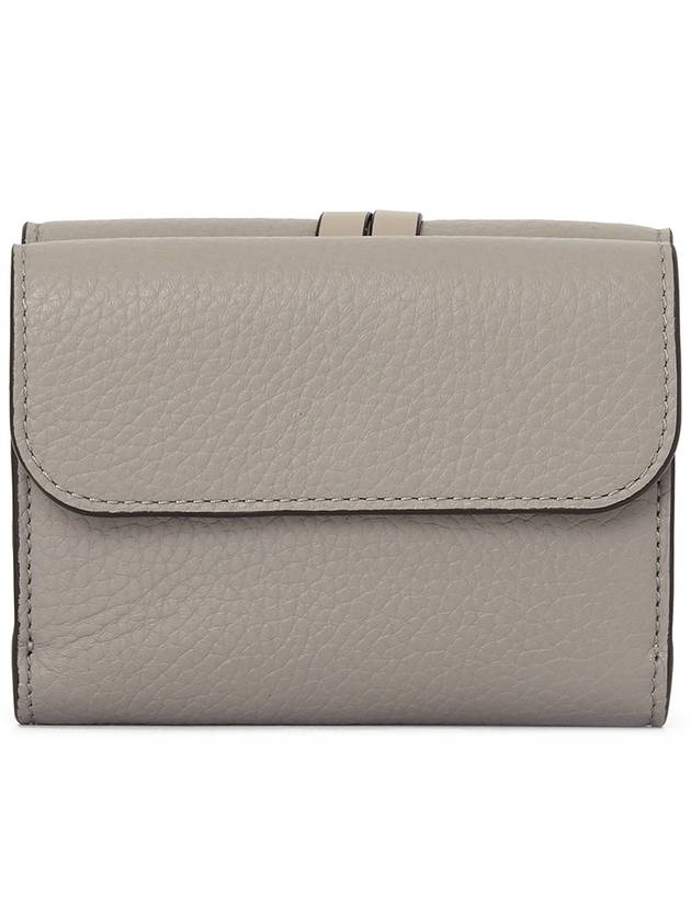 Alphabet Grain Leather Flap Small Half Wallet Grey - CHLOE - BALAAN 3