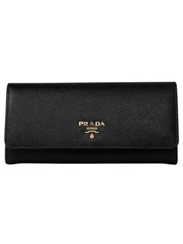 Metal Logo Saffiano Long Wallet Black - PRADA - BALAAN 2