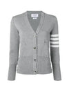 Milano Stitch 4 Bar Classic V Neck Fine Merino Wool Cardigan Medium Grey - THOM BROWNE - BALAAN 3