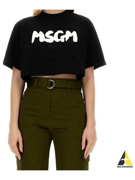 Brushed Logo Crop Short Sleeve T-Shirt Black - MSGM - BALAAN 2