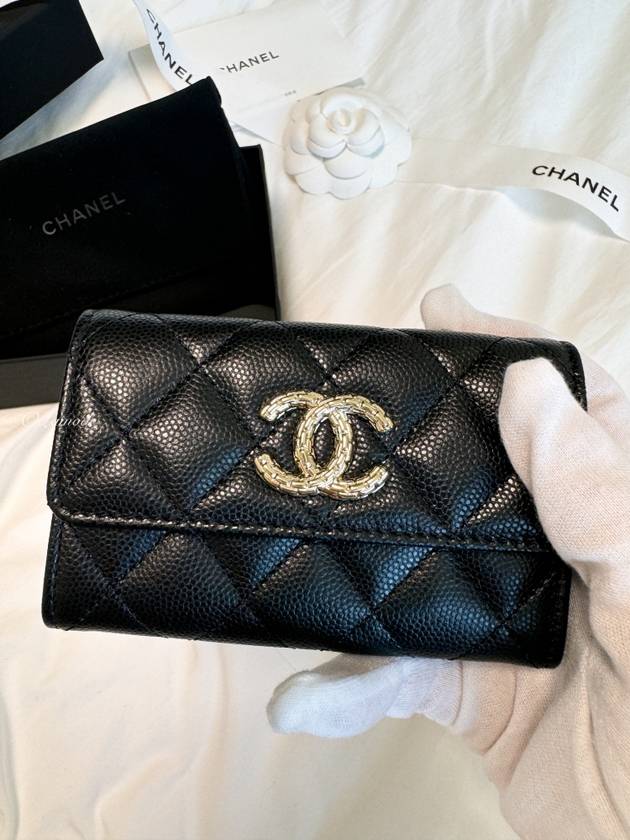 CC logo flap caviar card wallet black - CHANEL - BALAAN 10