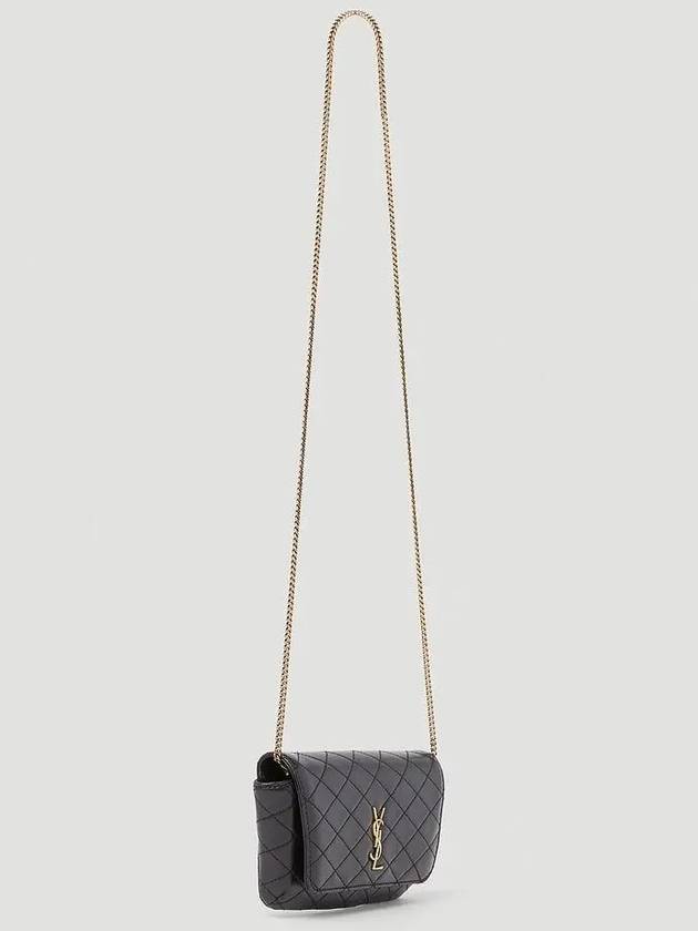 Gaby Quilted Leather Phone Holder Shoulder Bag Black - SAINT LAURENT - BALAAN 4