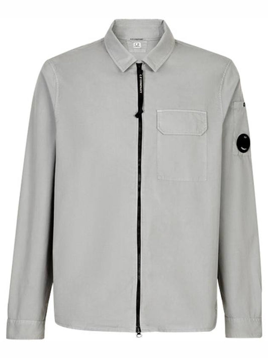 Men's Gabardine Wappen Patch Lens Zip-up Shirt Jacket Gray - CP COMPANY - BALAAN.