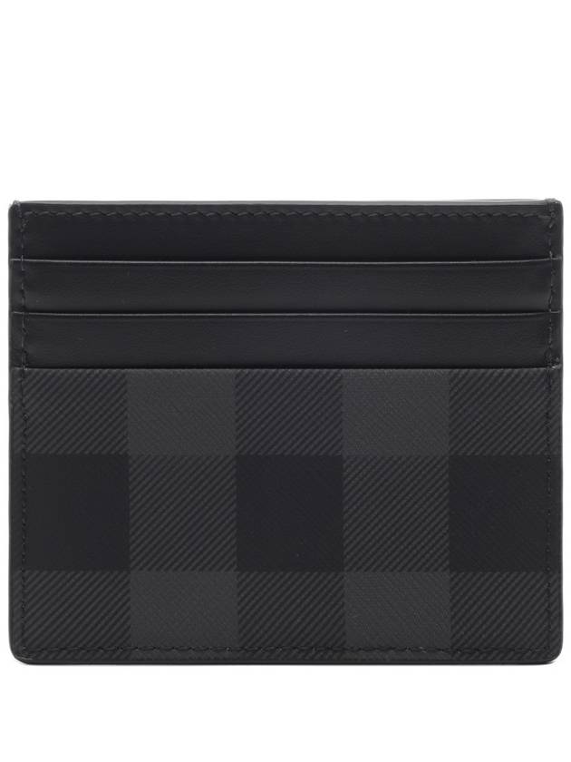 Logo Checked Leather Card Wallet Charcoal - BURBERRY - BALAAN 5