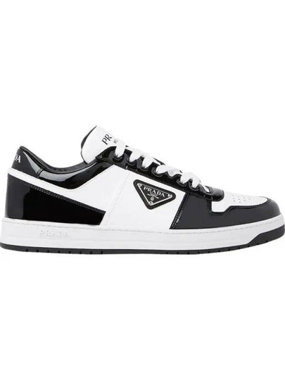 Men's Downtown Triangle Logo Leather Low Top Sneakers White Black - PRADA - BALAAN 2