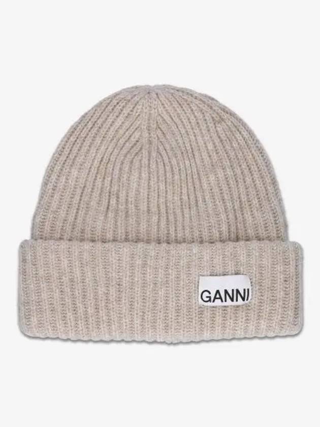 Logo Patch Knit Beanie Sand - GANNI - BALAAN 2