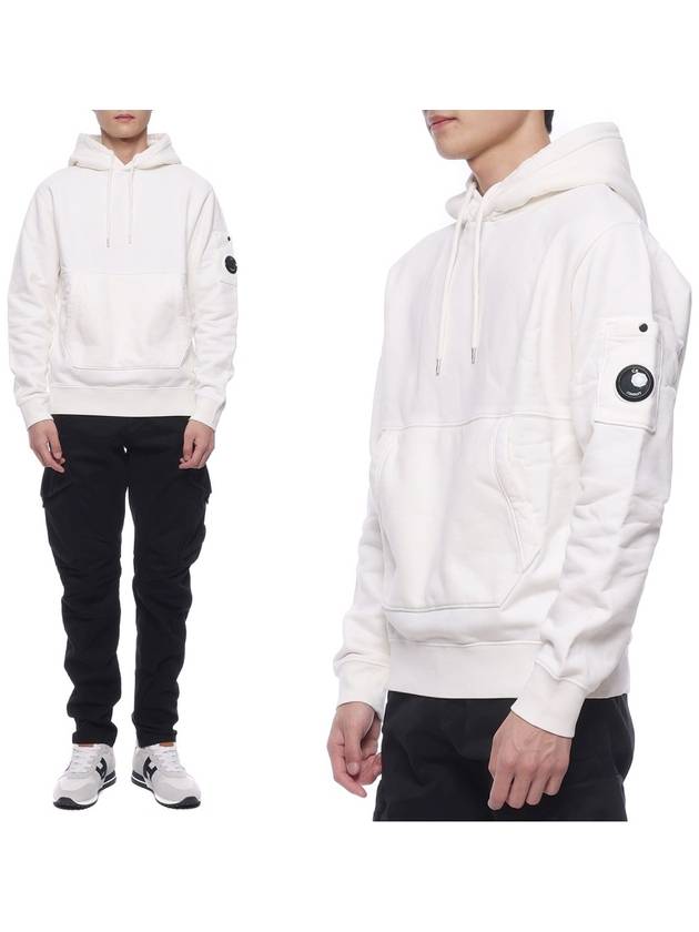 Lens Wappen Diagonal Fleece Hoodie White - CP COMPANY - BALAAN 3