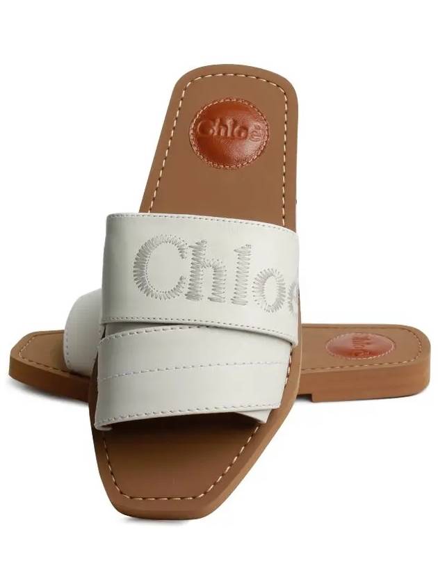 Woody Logo Leather Flat Slippers White - CHLOE - BALAAN 9