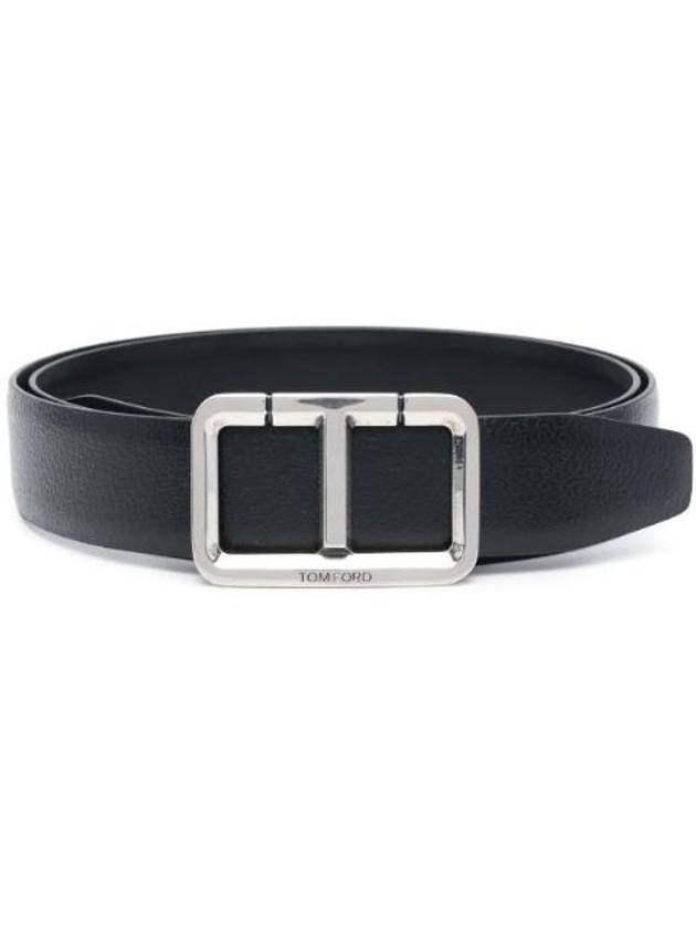 Logo Buckle Leather Belt Black - TOM FORD - BALAAN 1