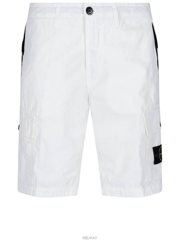 Men's Wappen Patch Pocket Bermuda Cargo Shorts White - STONE ISLAND - BALAAN 2