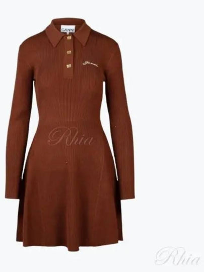 Future Viscose Rib Long Sleeve Short Dress Madder Brown - GANNI - BALAAN 2