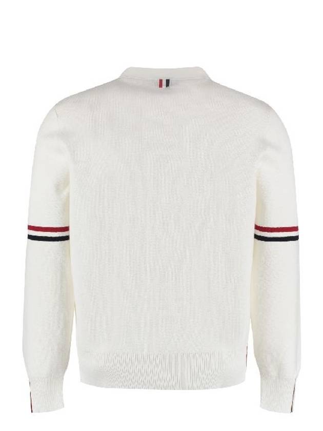 Milano Stitch Sprite Armband Cotton V-neck Cardigan White - THOM BROWNE - BALAAN 3