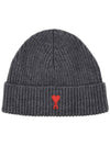 Heart Logo Wool Beanie Heather Grey - AMI - BALAAN 2