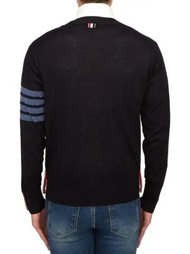 4-Bar Stripe Sustainable Merino Wool Cardigan Navy - THOM BROWNE - BALAAN 3