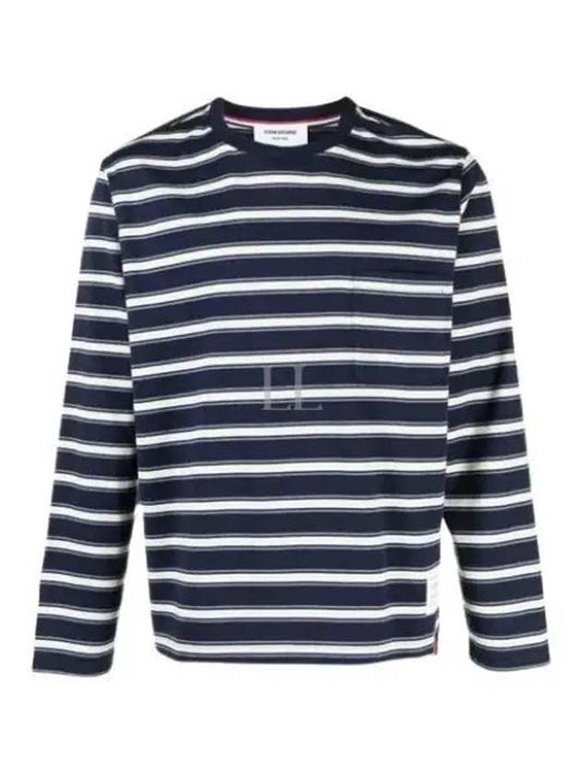 Stripe Jersey Oversized Long Sleeve T-Shirt Navy - THOM BROWNE - BALAAN 2