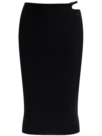 black midi skirt in viscose and polyester with vertical ribs - COURREGES - BALAAN 1