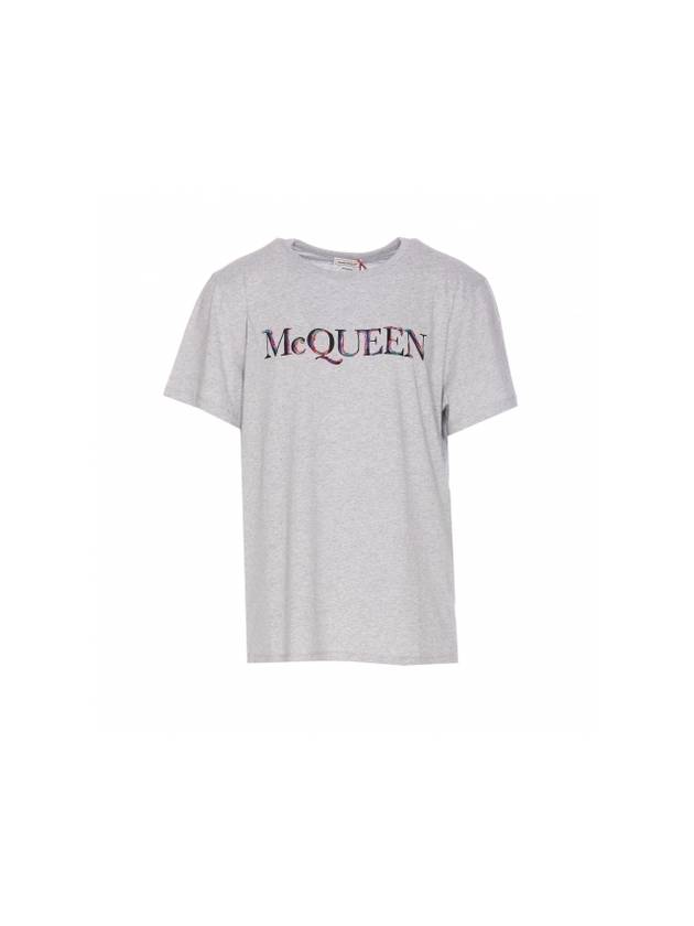 Rainbow Logo Print Short Sleeve T-Shirt Grey - ALEXANDER MCQUEEN - BALAAN 1