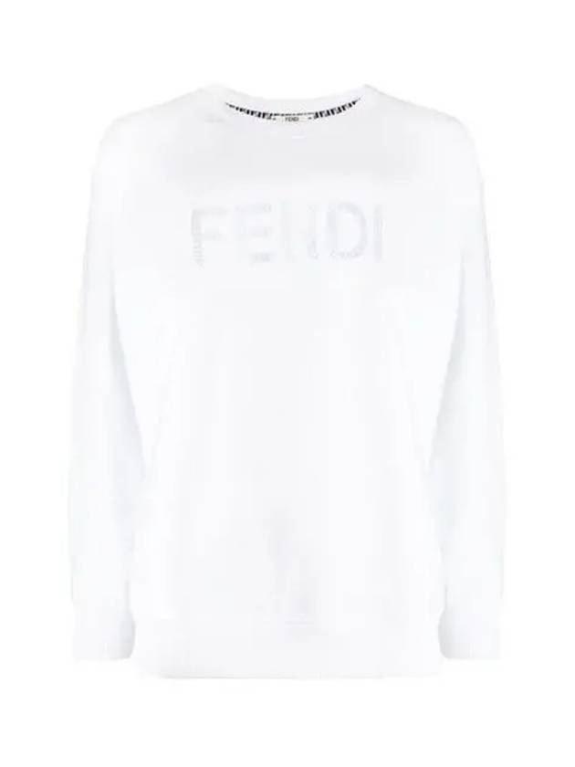 Women's Embroidered Logo Sweatshirt White - FENDI - BALAAN.