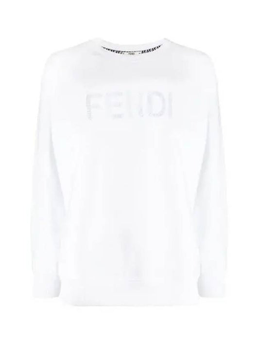 Women's Embroidered Logo Sweatshirt White - FENDI - BALAAN.