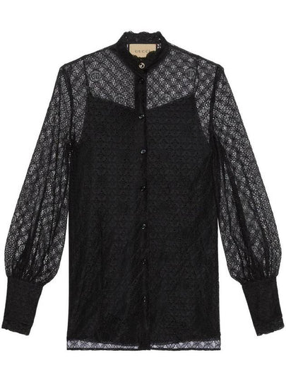 Women's GG Geometric Lace Blouse Black - GUCCI - BALAAN 2