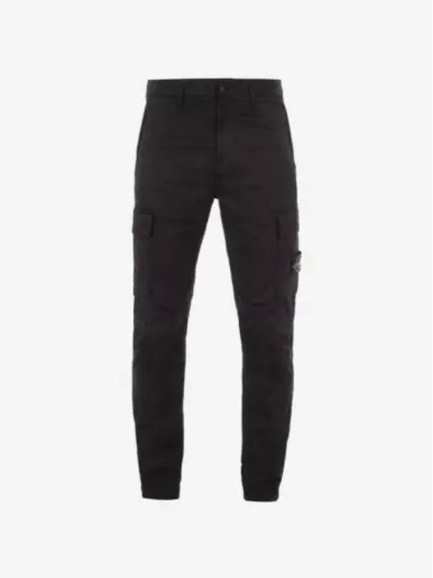 Stretch Cotton Gabardine Garment Dyed Cargo Straight Pants Black - STONE ISLAND - BALAAN 3