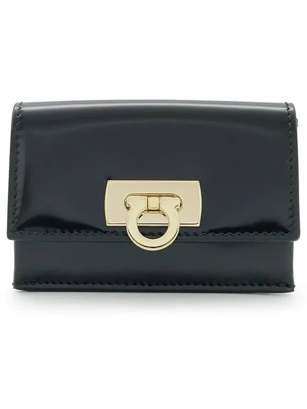 Women's Logo Closure Card Wallet Black - SALVATORE FERRAGAMO - BALAAN 3