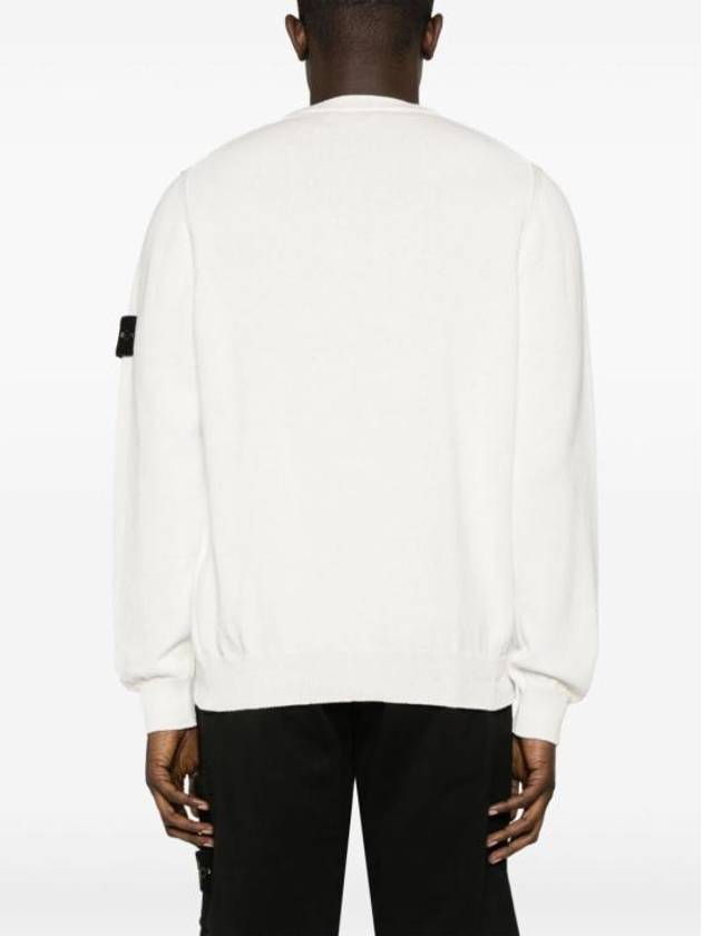 Compass Motif Crew Neck Regular Fit Cotton Knit Top White - STONE ISLAND - BALAAN 4