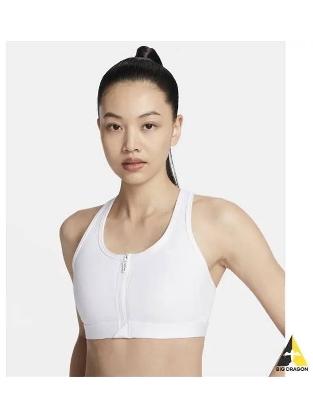 Genuine W Swoosh Front Zipper Dry Fit Pad Sports Bra FN2732 100 - NIKE - BALAAN 2