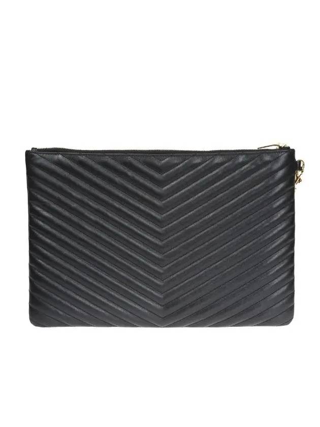 Gold Monogram Document Holder In Matelasse Leather Black - SAINT LAURENT - BALAAN 3