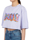 Graphic Logo Print Cropped Cotton Short Sleeve T-shirt Light Purple - MARNI - BALAAN 3