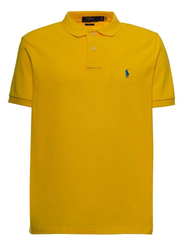 Men's Blue Embroidered Logo Short Sleeve PK Shirt Yellow - POLO RALPH LAUREN - BALAAN.