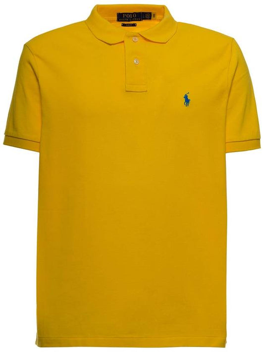 Men's Blue Embroidered Logo Short Sleeve PK Shirt Yellow - POLO RALPH LAUREN - BALAAN.