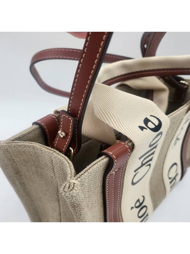 Woody Small Canvas Tote Bag White Brown Beige - CHLOE - BALAAN 10