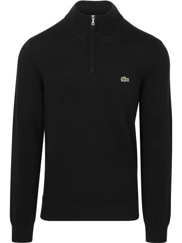 Classic Fit Half Zip Up Knit Top Black - LACOSTE - BALAAN 2