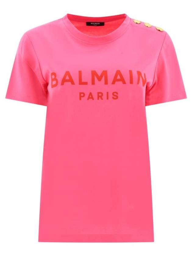 Logo Crew Neck Short Sleeve T-Shirt Pink - BALMAIN - BALAAN 1