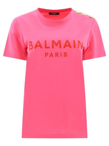 Logo Crew Neck Short Sleeve T-Shirt Pink - BALMAIN - BALAAN 1