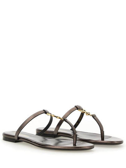 Cassandra Slide Leather Flip Flops Brown - SAINT LAURENT - BALAAN 2